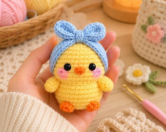 Lindo pato de ganchillo para colgar en el coche, llavero de pato hecho a mano, dije de pato de ganchillo kawaii, colgante para el espejo retrovisor, regalo de animal amigurumi