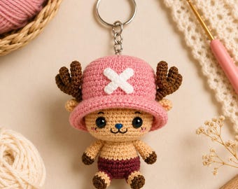One Piece Handmade, Chopper Crochet Keychain, One Piece Anime Bag Charm, Handmade Chopper Plush, Cute Car Hanging Accessory, Kawaii Gift