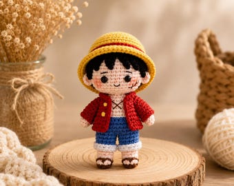 One Piece Luffy Crochet, Doll Keychain, Handmade Anime Car Mirror Hanging Ornament, Cute Amigurumi Backpack Charm, Handmade Straw Hat Luffy
