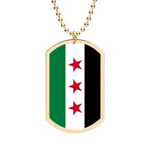 Syrian Opposition Flag Dog Tag with Chain | Military Style Pendant