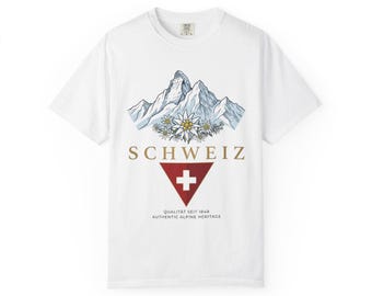 Switzerland Alpine Mountains Edelweiss T-Shirt | Swiss Cross Graphic Tee