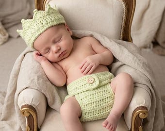 Set fotografico per neonati all'uncinetto - Corona e copripannolino in stile boho - Completo unisex per servizio fotografico per neonati - Regalo unico per neonati