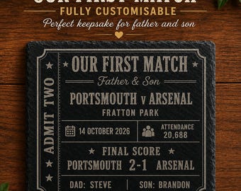 Personalised First Match Football Slate Coaster | Father & Son Football Gift | Custom Match Day Keepsake | Father's Day