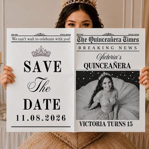 Quinceanera Newspaper Template, Editable Quince Magazine, Sweet 15 Newspaper, Custom Quinceanera Party Newspaper, Canva Digital Download.