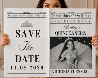 Quinceanera Newspaper Template, Editable Quince Magazine, Sweet 15 Newspaper, Custom Quinceanera Party Newspaper, Canva Digital Download.