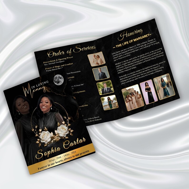 Heartfelt Memorial Tribute Booklet Design with Editable Photo and Text Sections.