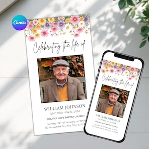 Vorlage für Traueranzeigen (Canva-Vorlage, bearbeitbar), Flyer für Gedenkfeiern, Einladung zur Trauerfeier, Trauerplakat, digitaler Download