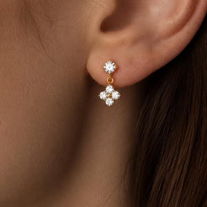 Dainty Drop Earrings: Crystal Flower Studs -Tone Minimalist Jewelry - Bridesmaid Gift