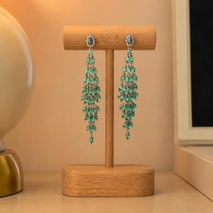Mint Green Dangle Earrings - Cascading Marquise Crystal Chandelier Drops