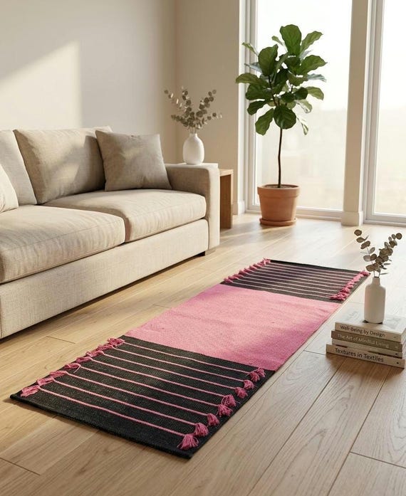 Organic Cotton Yoga Mat, Handwoven Natural Meditation,  Fitness Exercise (2x6 ft)