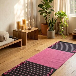 Esterilla de yoga de algodón orgánico, tejida a mano, natural, para meditación y ejercicio (60 x 180 cm). imagen 5