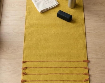 Esterilla de yoga de algodón orgánico, tejida a mano, natural, para meditación y ejercicio (60 x 180 cm).