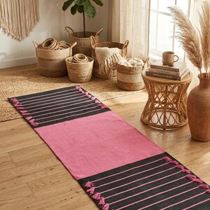 Esterilla de yoga de algodón orgánico, tejida a mano, natural, para meditación y ejercicio (60 x 180 cm). imagen 2