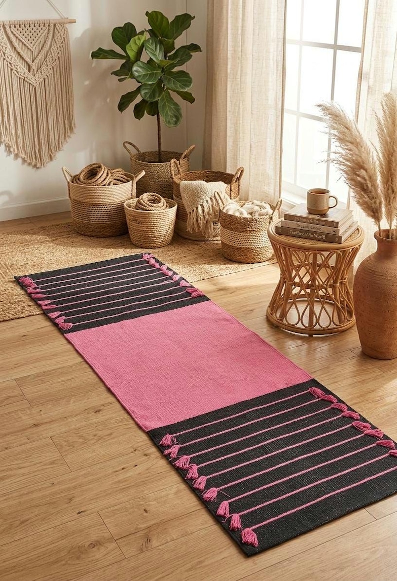 Esterilla de yoga de algodón orgánico, tejida a mano, natural, para meditación y ejercicio (60 x 180 cm). imagen 2