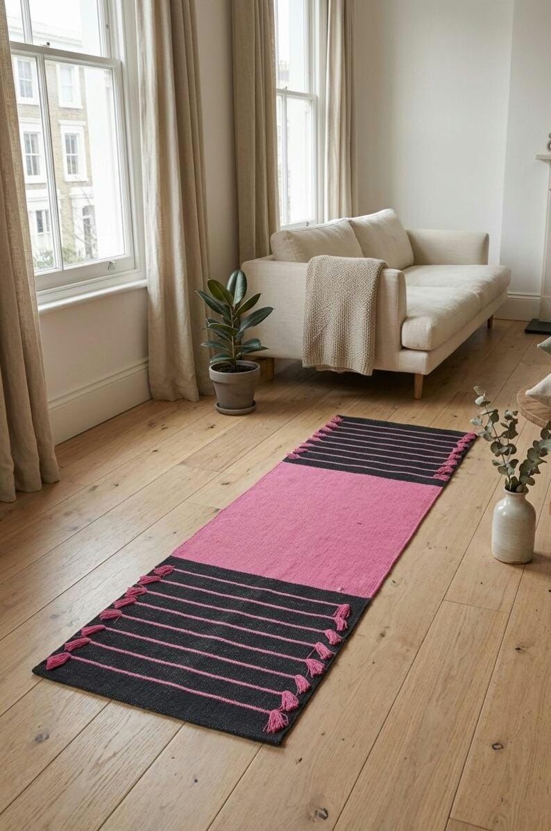 Esterilla de yoga de algodón orgánico, tejida a mano, natural, para meditación y ejercicio (60 x 180 cm). imagen 4