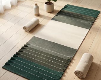 Esterilla de yoga de algodón orgánico, tejida a mano, natural, para meditación y ejercicio (60 x 180 cm).