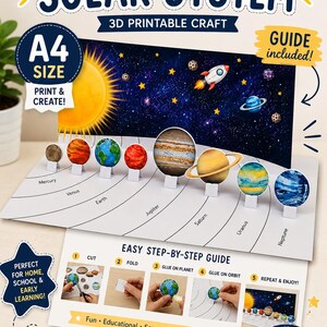 3D Solar System Paper Craft Printable, Space Activity for Kids, STEM Learning (PDF Download)