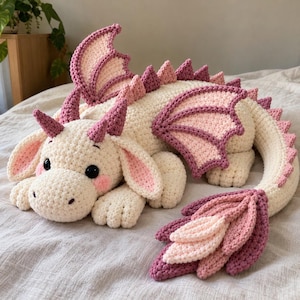 Large Crochet Dragon Plush Pattern, Fantasy Amigurumi PDF (45-50cm)