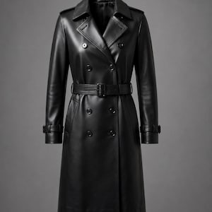 Women's Genuine Leather Trench Coat Belted Gothic Maxi Duster Jacket Long Winter Leather Coat