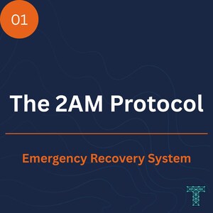 May include: A dark blue graphic with the text "The 2AM Protocol" in white. Below, in orange, is "Emergency Recovery System". An orange circle with the number "01" is in the upper left corner.