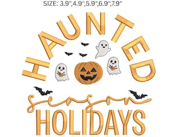 Broderidesign med hemsökta högtider, Halloween-broderifil, broderimönster med pumpa och spöken, maskinbroderi med läskiga högtider, PES DST