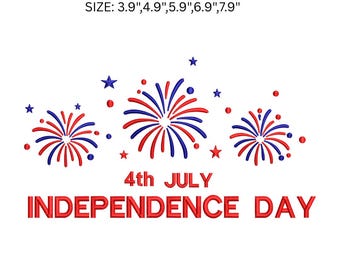 Disegno per ricamo del Giorno dell'Indipendenza del 4 luglio, file per ricamo a macchina con fuochi d'artificio patriottici, file PES per le festività statunitensi.