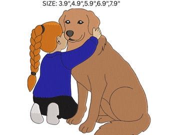Flicka kramar hundbroderidesign, hundälskare broderifil, husdjursmamma broderimönster, valpkärlek maskinbroderi, PES DST JEF