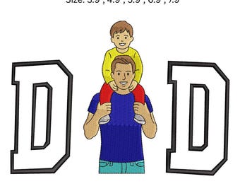 Broderad pappaskjorta, pappabroderidesign, far och son maskinbroderifil, fars dag-applikation, digitaliserad fil för anpassad pappaskjorta