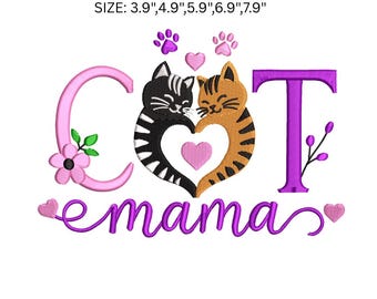 Kattmamma broderidesign, kattmamma broderifil, söt kattunge broderimönster, husdjursälskare maskinbroderi, PES DST JEF