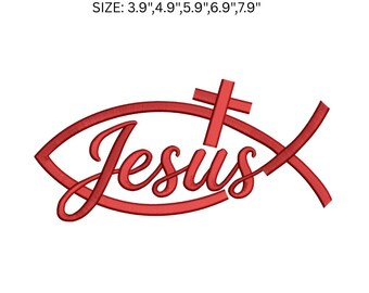Jesus Fish Embroidery Design, Christian Ichthys Cross Embroidery File, Religious Machine Embroidery Pattern, PES DST JEF