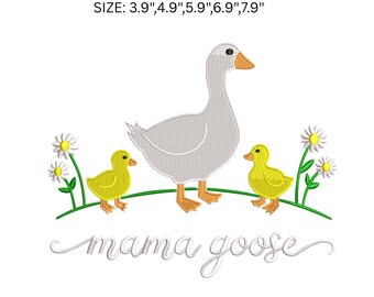 Mama Goose Embroidery Design, Goose with Ducklings Embroidery File, Farm Animal Machine Embroidery, PES DST JEF VP3