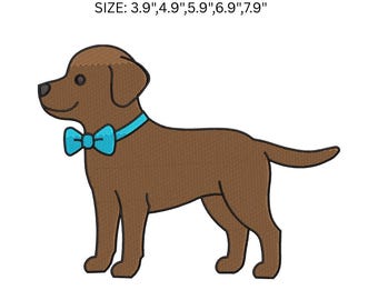 Cute Labrador Dog Embroidery Design, Puppy Machine Embroidery File, Dog with Bow Tie Pattern, Pet Embroidery Digital Download