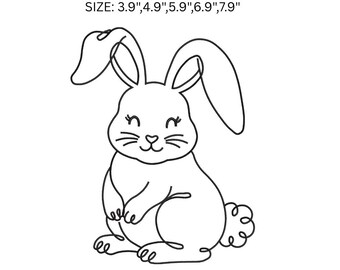 Cute Bunny Embroidery Design, Minimal Rabbit Outline Machine Embroidery File, Kawaii Bunny Pattern, Easter Bunny Digital Download