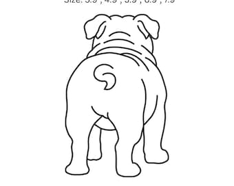 Bulldogbroderidesign, minimalistisk konturvalpkonst (digital nedladdning)