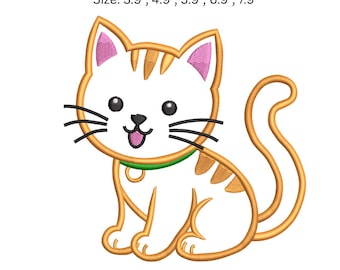 Kawaii kattbroderidesign, maskinbroderimönster för kattungar (digital nedladdning)