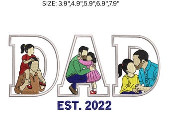 Broderidesign för pappa est. 2022, broderifil för fars dag, applikationsmönster för familj, nedladdning av maskinbroderi, skjortdesign för pappa,