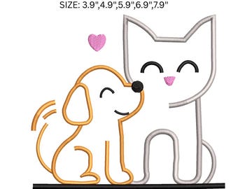 Broderidesign för hund och katt, broderifil för husdjurskärlek, broderimönster för söt valp och katt, maskinbroderi för djurälskare, PES DST