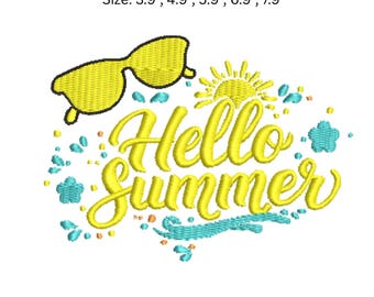 Hej sommar broderidesign | Sommarsolglasögon maskinbroderifil | Strandsommarstygnmönster