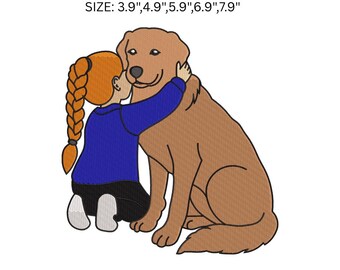 Girl Hugging Dog Embroidery Design, Dog Lover Embroidery File, Pet Mom Embroidery Pattern, Puppy Love Machine Embroidery, PES DST JEF