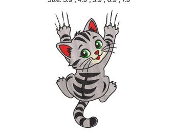 Söt kattbroderidesign | Lekfull kattunge maskinbroderifil | Kawaii tabbykatt | Direkt nedladdning PES DST JEF