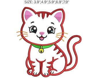 Disegno per ricamo di un gatto kawaii, file di ricamo di un gattino carino, applicazione di gatto PES DST JEF, download digitale per ricamo a macchina