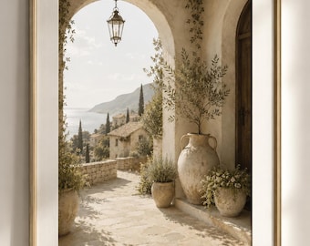 Mediterraner Torbogen Print | Italienisches Küstendorf Wandkunst (Digitaler Download)