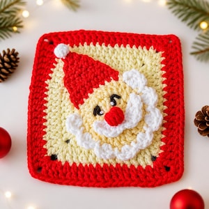 Santa Crochet Coaster Pattern PDF, Christmas Granny Square Coaster, Christmas Crochet Pattern, Santa Face Applique, Instant Download