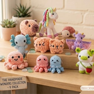 Amigurumi Crochet Pattern Bundle, Axolotl Capybara Dragon Cat Unicorn Octopus Jellyfish, Beginner Crochet Pattern, Digital Download