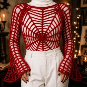 Patrón de top de ganchillo con diseño de telaraña en PDF, top de Halloween, suéter de ganchillo, suéter espeluznante imagen 2