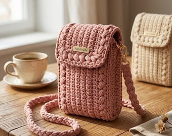 Crochet Phone Pouch Pattern PDF, Puff Stitch Crossbody Bag Pattern, Mini Shoulder Bag Crochet Pattern, Instant Download, Beginner Friendly