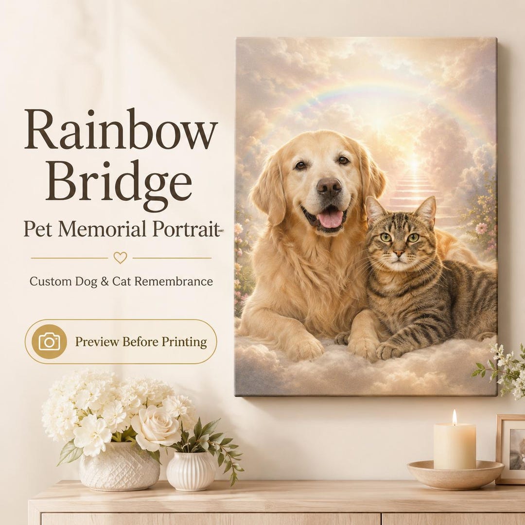 Rainbow Bridge Pet Memorial Portrait, Dog Memorial Gift, Cat Memorial ...