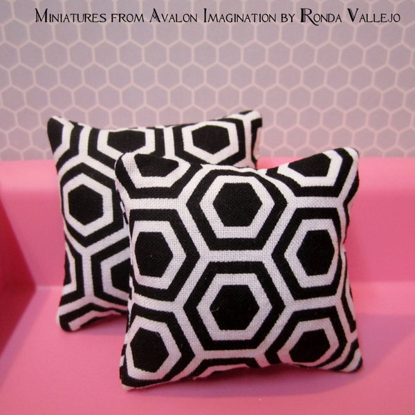 RESERVED for anavelledejesus pillows in Black and white for Barbie Blythe 1:6th Scale Graphic Hexagon print