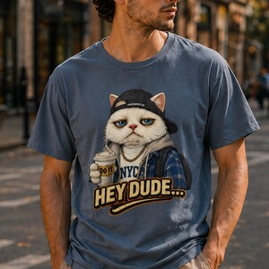 Grumpy Cat PNG, "Hey Dude" Coffee Graphic, Urban Streetwear Clipart (Digital Download)