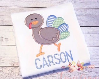 Boy Turkey Thanksgiving Applique Shirt or Bodysuit - Fall, Thanksgiving, for boys, gingham